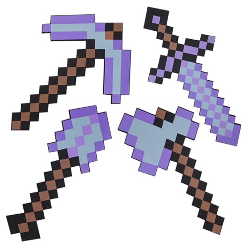 4 Pack Sword Pickaxe Axe and Shovel Toy Weapon Set,Kids Role-Play Foam Weapons Accessory for Game Fans Halloween Christmas Valentine and Party