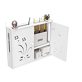 WNRJ 壁掛け式ルーター収納ボックス スチールワイヤー装飾デザイン 穿孔/無穿孔両対応 コンセント配線整理 省スペース 設置簡単 ルーター・Wi-Fi 中継器・充電器収納 リビング・オフィス用 (A タイプ)