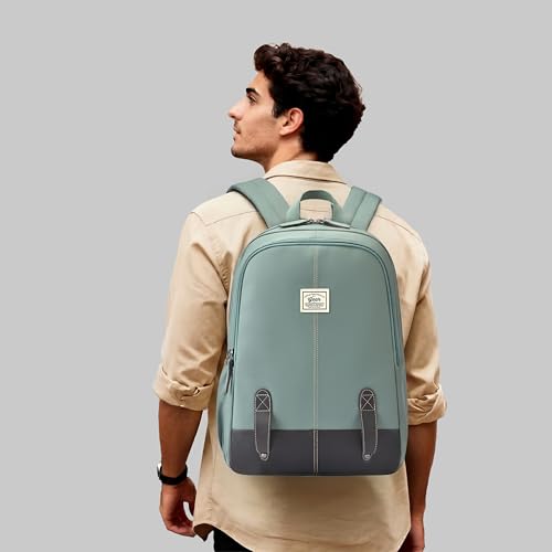 Image of Gear Eco Classic 16 inch /20L Medium Water Resistant Faux Leather Daypack | Casual Backpack | Travel Bag for Men /Women (Pista Green - Brown)