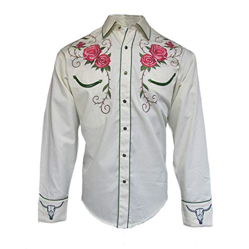 Rockmount Mens Longhorn Steer Floral Western Cowboy Shirt Cream XL