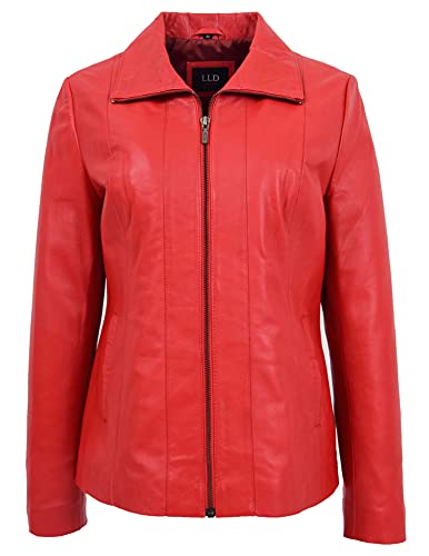 Julia Veste classique en cuir véritable avec fermeture éclair style boîte pour femme, Rouge, 46