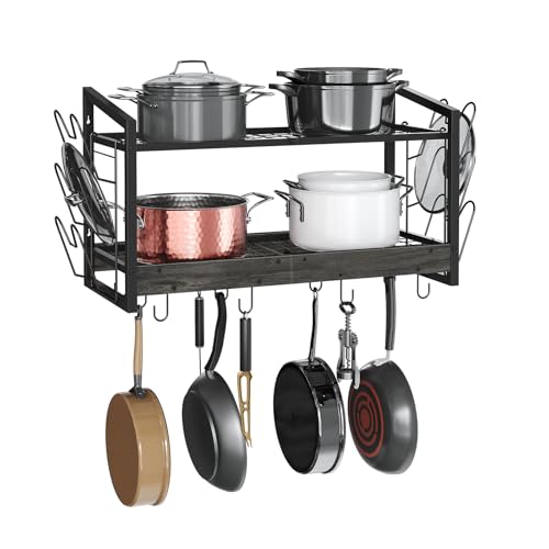 CHOEZON Hanging Pot Rack, Pot Rack Wall Mounted, 2-Tier Kitchen