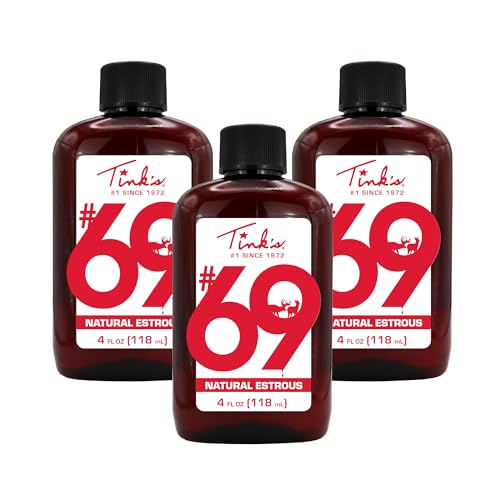 TINK'S Synthetic #69 Doe-in-Rut Deer Attractant Liquid Estrous Doe Urine Scent for Hunting (4 oz) 3 Pack - Long Lasting Estrous Doe Urine Hunting Scents - Hunting Lure/Attractant - Advanced Deer Lure