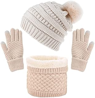 Yutdeng 3 Pcs Hat and Scarf Glove Sets for Women Winter Warm Beanie Hat and Neck Warmer Knitted Touch Screen Gloves Soft for Outdoor Sports
