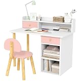 AIYAPLAY Juego de Escritorio y Silla para Niños de +3 Años Rosa y Blanco
