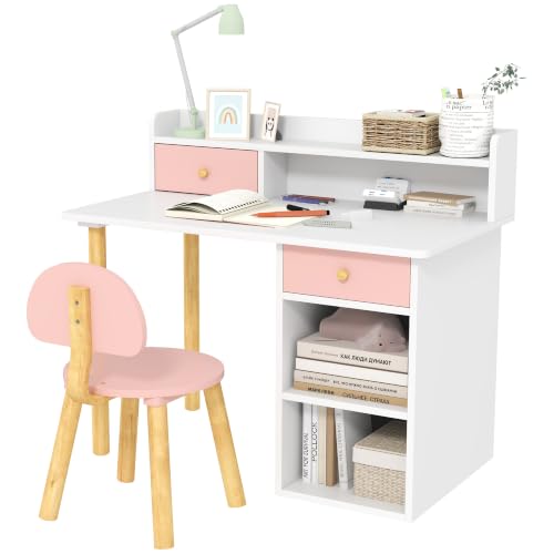 AIYAPLAY Juego de Escritorio y Silla para Niños de +3 Años Rosa y Blanco