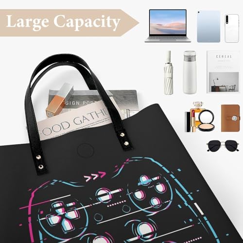 Manette de jeu sac à main noir grand tote bag pour voyage 39x39cm