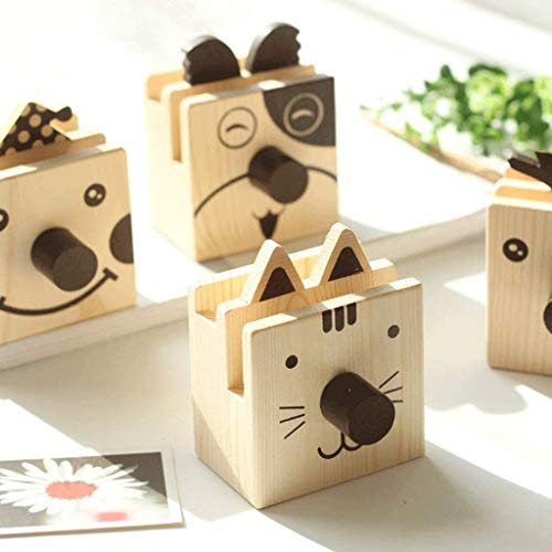 Porte-Stylo en Bois Massif, Seau à stylos de Bureau, Animal Mignon avec Cadre de Lunettes et Support de Rangement pour téléphone Portable (élan)