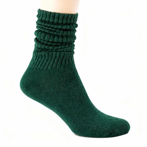 Women Socks Winter Long Cotton Slouch Scrunch Retro Fashion Breathable Warm for Cozy Home Evenings and Casual Outdoor Walks Size 6-11 (dark green)