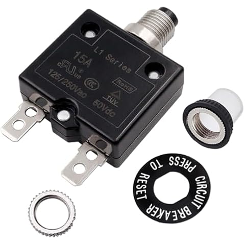 smseace 15Amp Electric Button Breaker 125/250VAC,Thermal Overload Protector L1 Series with Manual Reset, Waterproof Button Cap L1-15A Cover