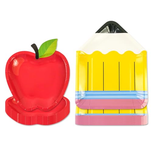 HiEnjoin 40PCS Back to School Red Apple Pencil Paper Plates First Day of School Table Decorations for Preschool Kindergarten Kids Back to School Party Supplies