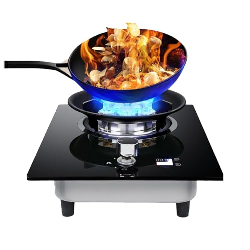 ガスストーブ、5.2KWバーナー、ガス/LPガス変換ストーブ、強化ガラス鋳鉄ポットラック、フレームアウト保護とタイマー付き、家庭用キッチン用(NG)