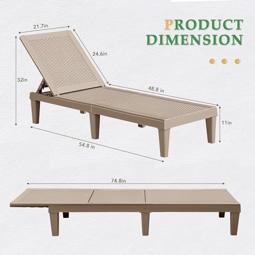 JUMMICO-Patio-Chaise-Lounge-Chair-Set-of-2-Outdoor-PE-Waterproof-Adjustable-Easy-Assembly-Lounge-Chairs-for-Outside-Pool-Garden-Deck-Beach-Light-Brown JUMMICO Patio Chaise Lounge Chair Set of 2 Outdoor PE Waterproof Adjustable Easy Assembly Lounge Chairs for Outside Pool Garden Deck Beach Light Brown