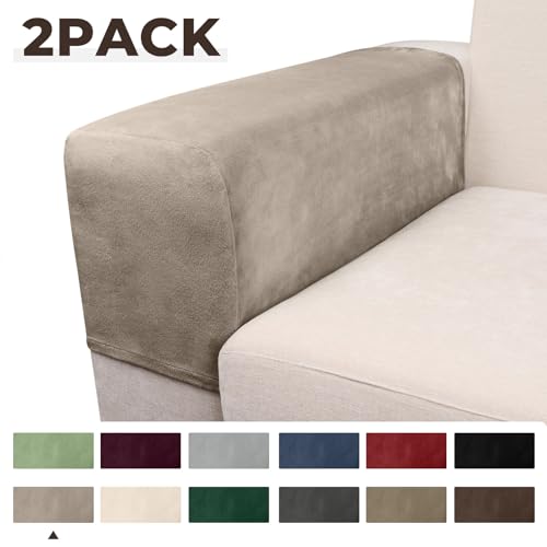 Image of Couch Arm Covers 2 Pcs Sofa Armrest Covers Stretch Couch,Armrest Cover for Chairs Scratch-Resistant Sofa Arm Cover Armchair Slipcovers,Taupe