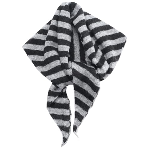 Triangle Knitted Scarf Black Grey Striped Neckerchief Trendy Head Hair Wrap Bandana Soft Warm Cashmere Feel Versatile Shawls Scarves for Women Winter Autumn Spring Streetwear Accessories