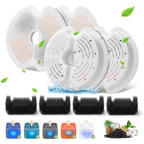 Filter für Katzenbrunnen, 4 Stück Ersatzfilter Trinkbrunnenfilter für Katzenbrunnen 67oz/2L mit LED-Nachtlicht, 4 Stück Ersatzfilter & 4 Stück...