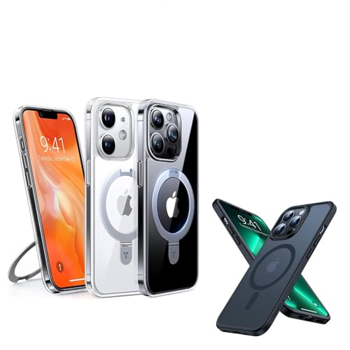 TORRAS Magsafe iPhone 12 Case & iPhone 12 Pro Clear Case with Stand and Shockproof Magnetic Translucent Matte Hard PC Back Case