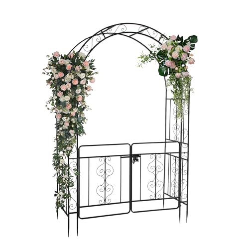 LEADZM Arche Métal Jardin, Arcade Mariage en Fer Revêtue de Poudre pour Plantes Grimpantes de Rose,Noir (Type d'étable avec Porte)