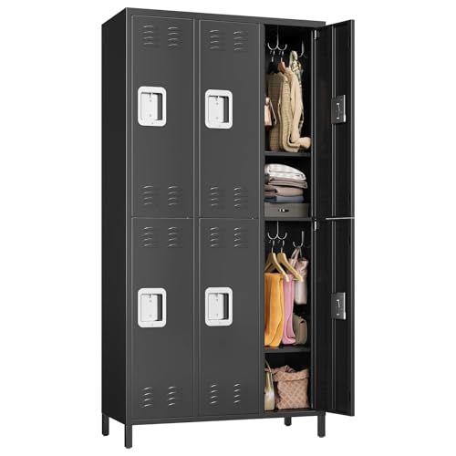 GarveeHome Metal Storage Locker with 6 Doors, Metal Locker for Employees with 18 Hooks for Garage School Office Gym Home, Assembly Required, Black, Up