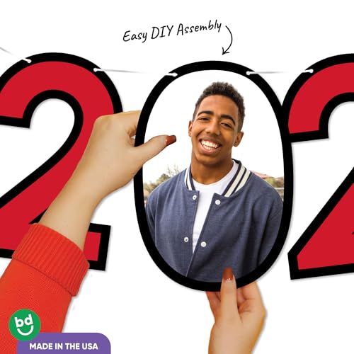 Big Dot of Happiness Red 2026 Personalized Graduation Banner with Custom Photo & Name, Customized Class of 2026 Congrats Grad Party Decoration, DIY Letter Banner Garland