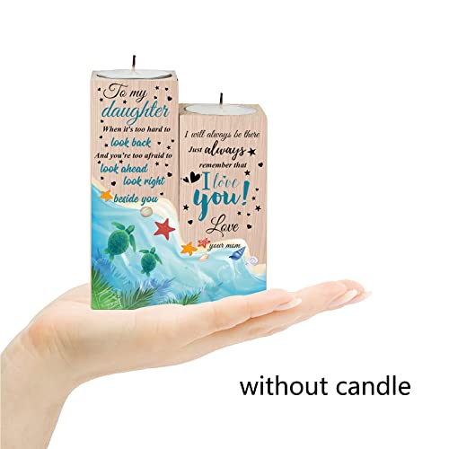 Creatcabin Wooden Candle Holders Gift To My Daughter Set Of 2 Heart Candlestick Stand Ocean Starfish Shell Tealight Candle Holder For Birthday Valentines Anniversary Home Table Decor 3.5X4.7Inch #TOP4
