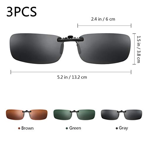 Sewroro 3 Pcs Polarized Clip Sunglasses, Myopia Sunglasses Polarized Clip Anti-Glare Driving Sunglasses Clip Rimless Sunglasses(Gray, Dark Green, Coffee)2