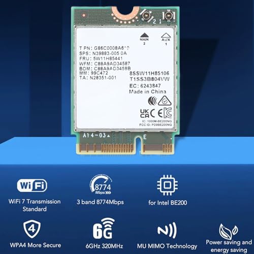 Tarjeta de Red Wi-Fi 7 BE200NGW, 8774 Mbps, interfaz M.2/NGFF, con Bluetooth 5.4 y cifrado WPA2/WPA3/WPA4, para computadoras y PC miniatura 4
