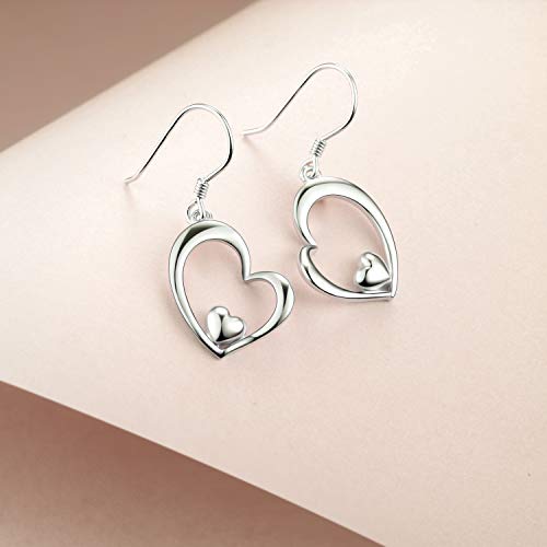 Winnicaca Heart Earrings For Women Sterling Silver Heart Dangle Drop Earrings Heart Sideways Layered Earrings Heart Jewely Gifts For Teens Girls Wife Girlfriend Birthday Anniversary #TOP3