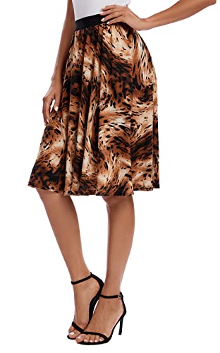 Urban CoCo Women's Casual Elastic High Waist Leopard Print Pleated Shirring Midi Skirt2
