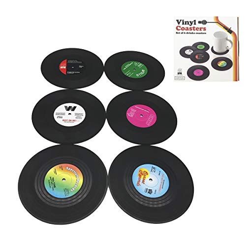 DIFLY 6 PCS Retro CD Record Vinyl Coasters Cup Mat for Coffee Drink Tableware Non-Slip Coasters - Image 3