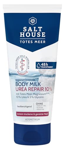 Salthouse Totes Meer Therapie Body Milk Urea Repair 10%, reichhaltige Inhaltsstoffe zur effizienten Juckreizberuhigung, für extrem trockene Haut, 200ml