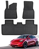3 PCS Floor Mats for Tesla Model Y 5 Seater and 7 Seater 2024 2023 2022 2021,for Tesla Model Y Floor Mats Cargo Liner All Weather Floor Mats Full Set Rubber Carpet XPE Accessories Budget-Friendly