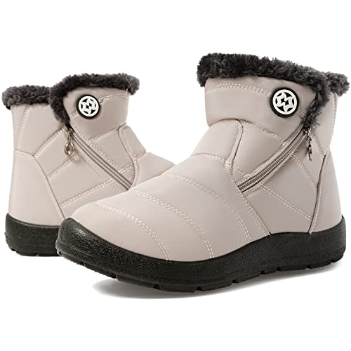 Hsyooes Womens Warm Fur Lined Winter Snow Boots Waterproof Ankle Boots Outdoor Booties Comfortable Shoes For Women,Beige,10 M Us=Label Size 42 thumb #5