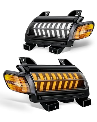 Image of Smoke Lens LED Fender Light Kit LED Turn Signal Lights with DRL & Side Marker Lights Compatible with Jeep Wrangler JL Sport Jeep Gladiator JT Sport 2018-2024 (Short Version)