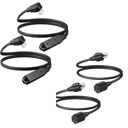 DEWENWILS 3 Foot Extension Cord and 3 Outlet Extension Cord with Flat Plug