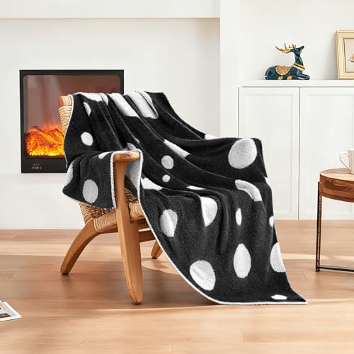 Image of CozeCube Reversible Knitted Throw Blanket, Black White Polka Dot, 50 inchx60 inch