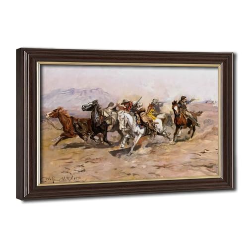 Tableau Cadre Impression sur Toile Outnumbered Charles M Russell 50x76