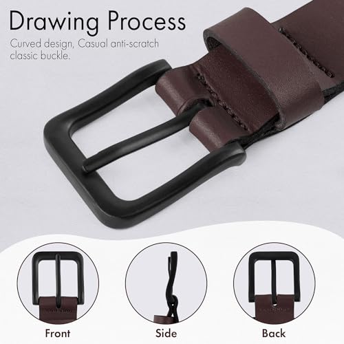 PBF Men’s Genuine Leather Belt 1.37" – Handmade Top-Grain Leather, Durable Casual & Formal Belt with Solid Metal Buckle4