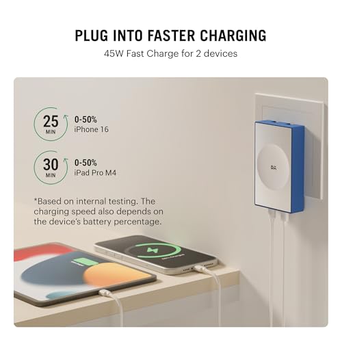 Image of DailyObjects POP 45W Wall Charger Adapter with Foldable Pins|USB-C Dual Port Power Output|Fast Charging|GaN5|Slim|Support iPhone 12 13 14 15 16 pro Max, Android,ipad,Samsung,oneplus|Lightweight-Blue