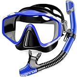 Snorkeling Gear for Adults,Dry-Top Snorkel Set with Tempered Glass,Anti-Fog & Anti-Leak Panoramic Swim Mask, Adjustable Snorkel Kit with Carry Bag for Scuba Diving, Swimming,Travel