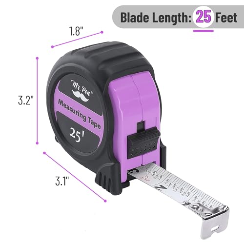Image of Mr. Pen- Tape Measure, 25-Foot, Pastel Purple, Steel Measuring Tape Measure with Fractions, Retractable Measuring Tape Retractable