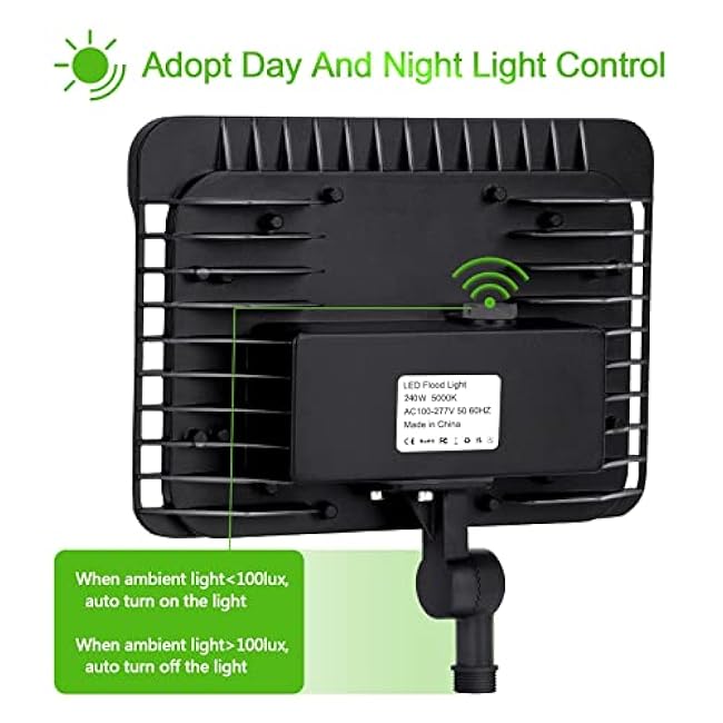 DragonLight 240W LED Flood Light with Dusk to Dawn Photocell, IP65 Waterproof Adjustable Knuckle Mount LED Floodlights Outdoor, 5000K Daylight 36,000LM Super Bright 100-277V for Large Area Lighting