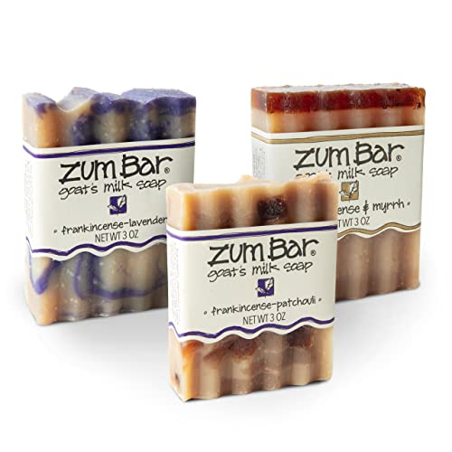 Zum Indigo Wild Goats Milk Soap Bar - Bar Soap for Hands & Body Made with Essential Oils - 3 oz - Frankincense Blends (3 Pack)