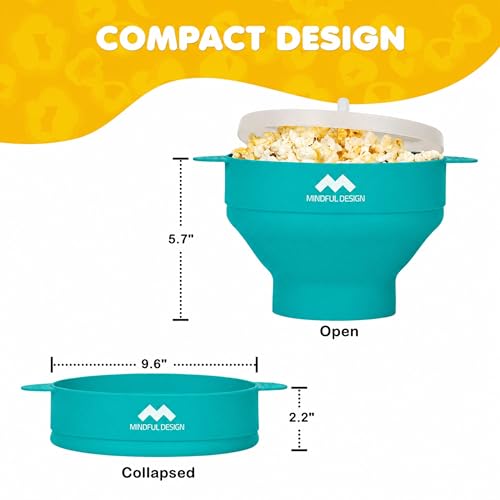 Image of The Original Mindful Design Collapsible Microwave Popcorn Popper - Silicone Bowl, BPA-Free & Dishwasher Safe (Aqua)
