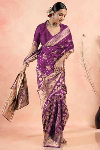 Image of Subham Women Saree Chandrakor Paithani Silk Cotton | Soft Daily Wear Golden Zari Sari with Unstitched Blouse