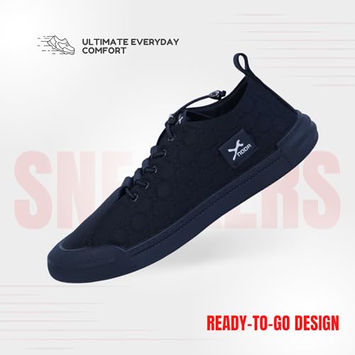 Image of Men's Black Canvas Sneakers - Stylish Casual Shoes with Non Tie Elastic Laces | 7mm Memory Foam & EVA Insole | Lightweight & Comfortable Everyday Footwear (Sizes 6-10)