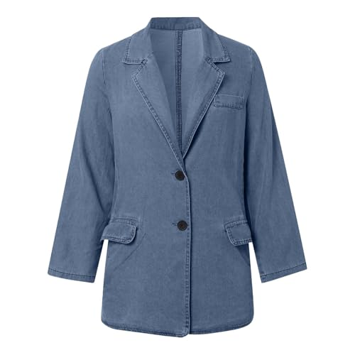 Women's Jean Denim Jacket Classic Shacket Button Up Shirts Fall Fashion Lightweight Loose Coats with Pockets4