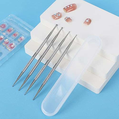 Dotting Tools,4 Pcs Professional Ball End Nail Art Tools Nail Art Brushes Nail Design Tools Stailess Steel Dotting Pen Tool Nail Art Kit Rhinestone Picker Tool Pottery Tools Polymer Clay Tools - Image 2