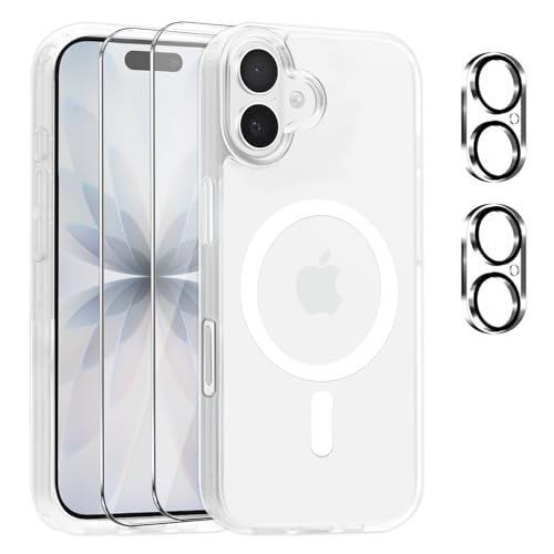 #Commissioniguadagnate<br>Magnetic Cover per iPhone 17 Compatibile con 2 vetri temperati e 2 vetri per fotocamera Translucent Matte Slim Back PC TPU Bumper Shockproof Trasparente Opaco