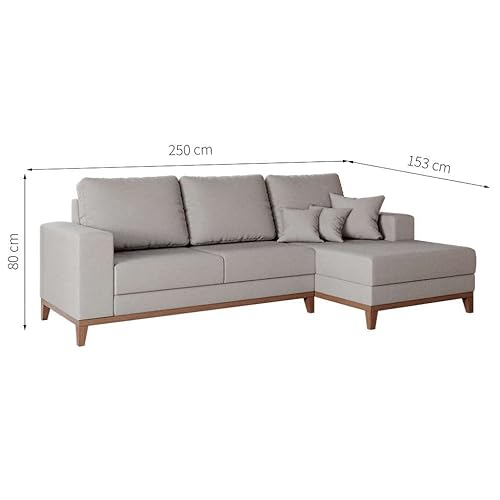 Sofá 4 Lugares Belgrado com Chaise Direito Linho Cru 250 cm